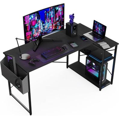 L-förmiger 120x70 Gaming Schreibtisch Ecktisch Ablagefächer Schwarz