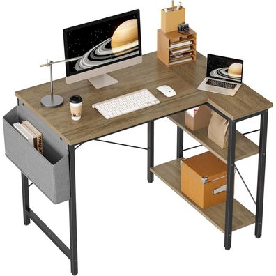 Bexevue L-Form Schreibtisch 100x70cm mit Steckdosen