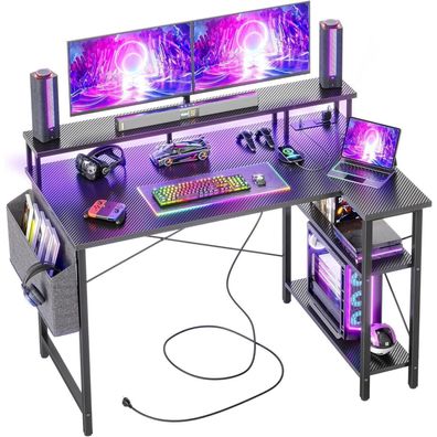 Eckschreibtisch LED Steckdosenleiste 120x70 cm Ablagefächer PC Computertisch
