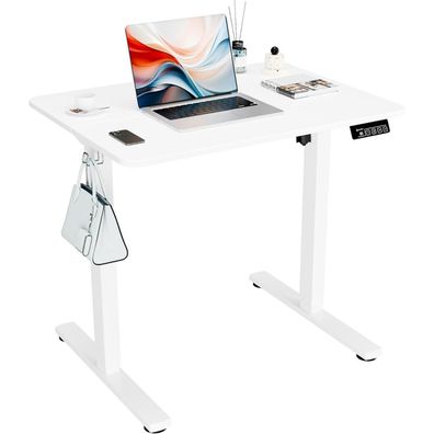 Elektrischer Höhenverstellbarer Schreibtisch 80x60cm Weißes Gestell Weiße