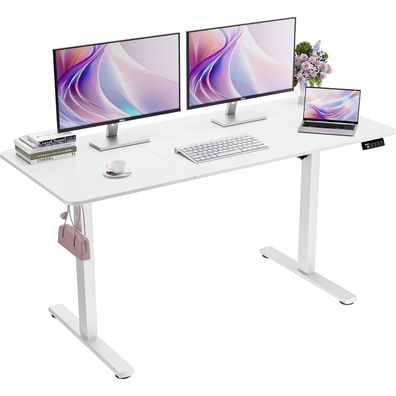 Elektrischer Höhenverstellbarer Schreibtisch 140x60cm Weißes Gestell