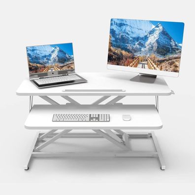 Steh-Sitz Schreibtischaufsatz Höhenverstellbar Stehpult Aufsatz Desktop White