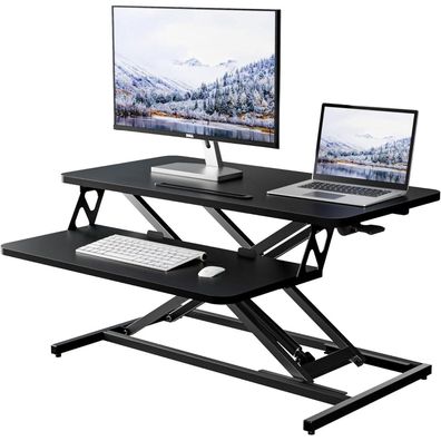 Steh-Sitz Schreibtischaufsatz Höhenverstellbar 80x40cm Tastaturablage Schwarz