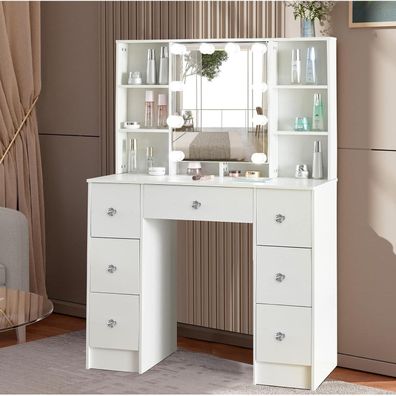 Schminktisch mit Beleuchtung Spiegel Hocker Kosmetiktisch 100x40x140cm