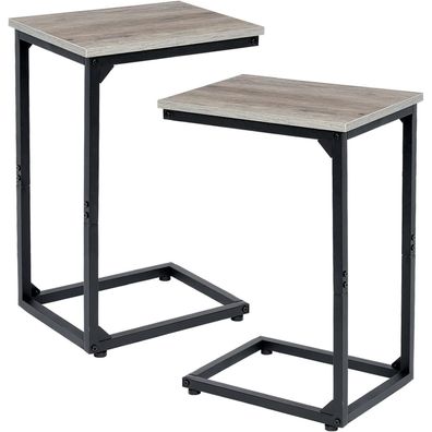 Beistelltisch C Form Holz Kaffeetisch Metallgestell 2er Set Grau