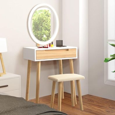 Schminktisch mit LED Beleuchtung, Kosmetiktisch mit Schubladen, modern