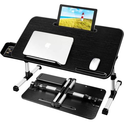 Laptoptisch Bett Höhenverstellbar Schwarz 60x34cm