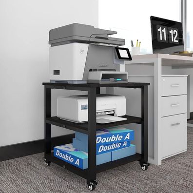 Druckertisch mit Universalrollen 3-Ebenen 50x50x50 cm Schwarz Büro Zuhause
