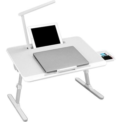 Höhenverstellbarer Laptoptisch mit LED Lampe und Schublade, 60 x 40 cm