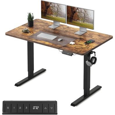 FEZIBO Schreibtisch Elektrisch Höhenverstellbar 100x60 Steh-Sitz Braun