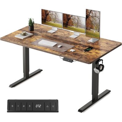 FEZIBO Schreibtisch Elektrisch Höhenverstellbar 140x60 Braun