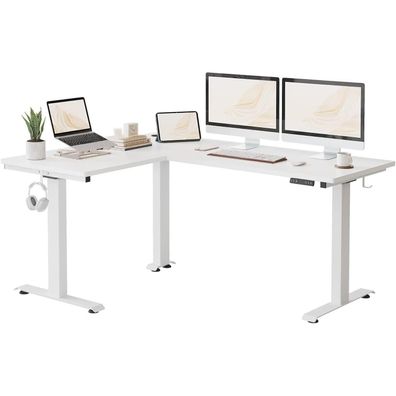 Höhenverstellbarer L-Form Schreibtisch 160x120cm Weiß Rahmen/Tischplatte