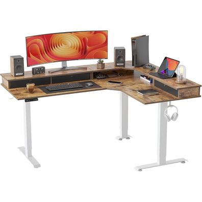Elektrischer L-Form Schreibtisch 3 Motoren Höhenverstellbar 160x120 cm