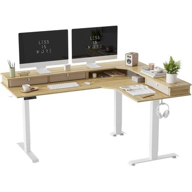 FEZIBO Drei Motoren Schreibtisch Elektrisch Höhenverstellbar L-Form 160 x 120 cm