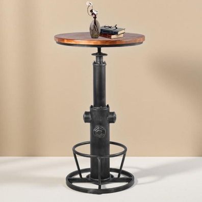Industrieller höhenverstellbarer Bistro-Bartisch Holzplatte 360 Grad drehbar