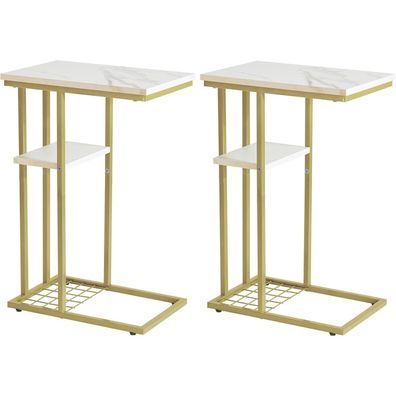 YMYNY Beistelltisch C-Form 2er-Set Industrie-Design 40x26x61.5cm Marmormuster