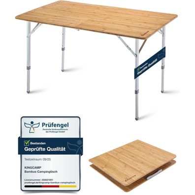 KingCamp Klapptisch Bambus höhenverstellbar Camping Garten 100 x 72 cm UV-Schutz