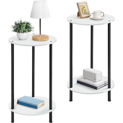 Runder Couchtisch 2er Set mit Ablagen MDF Metall