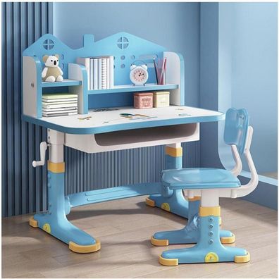 Kinder-Schreibtisch Stuhl Set höhenverstellbar Schublade Bücherregal Raketenblau