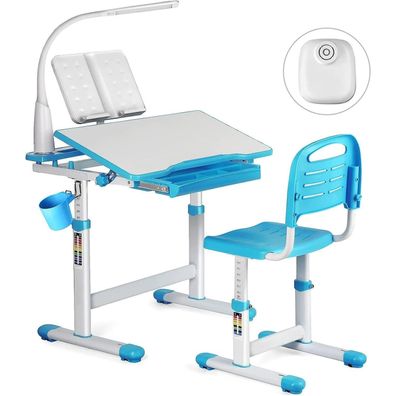 Joyldias Höhenverstellbarer Kinderschreibtisch mit Lampe und Stuhl Blau
