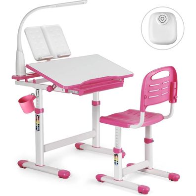 Kinder Schreibtisch höhenverstellbar mit Lampe Stuhl Schublade Rosa