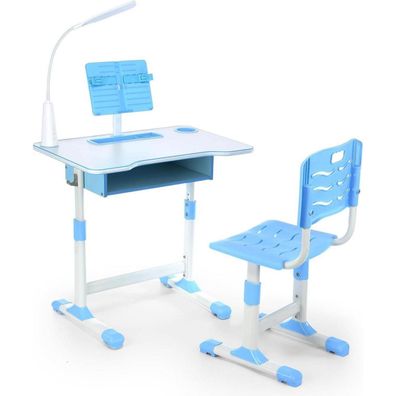 Kinderschreibtisch Set LED-Licht höhenverstellbar Blau Stuhl Schublade Mädchen