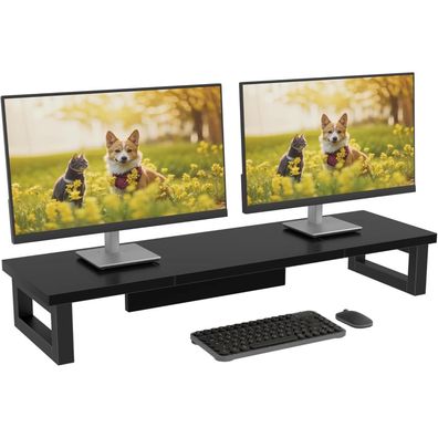 Monitorerhöhung für 2 Monitore 91x26cm Schwarz PC Bildschirm Ständer