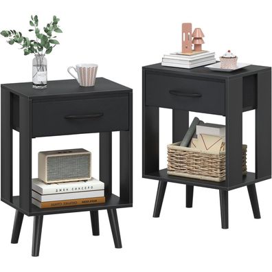 OYRREU Nachttisch 2er Set 40x30x60,3cm Schwarz kompakt und stabil
