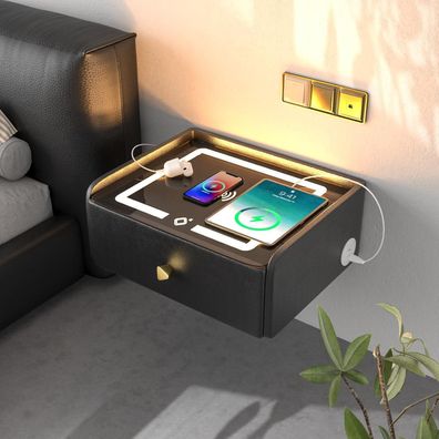Dreifarbige LED Nachttisch Schwarz Ladestation USB 12W Hängend Smart
