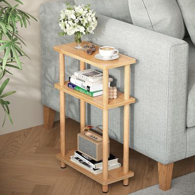 Apicizon Beistelltisch 3 Tier Holz 40x18x61.5CM Stauraum Wohnzimmer Natur