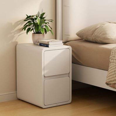 Nachttisch Schmal 2 Schubladen Narrow Nightstand Lederoberfläche Weiß 30 cm
