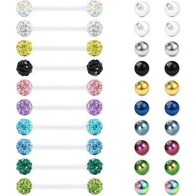 Klare Bioflex Zungenpiercing Kunststoff 12-38mm flexibler Barbell