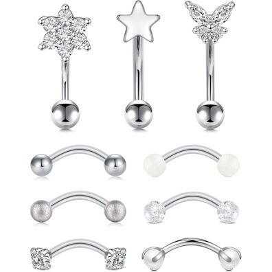 9-10 Stück Augenbrauenpiercing Rook Ohrringe 16G 8mm Chirurgenstahl Diamant