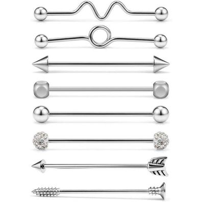 AceFun 14G Industrie Barbell 38mm Chirurgenstahl Ohr Piercing 8 Stk Schmuck