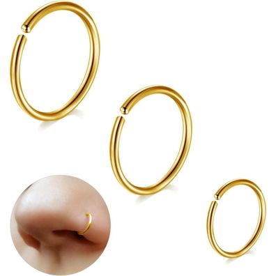 G23 Titan Nasenpiercing Hoop Set 3PCS 18G 20G 6MM/8MM/10MM Schwarz Gold Silber