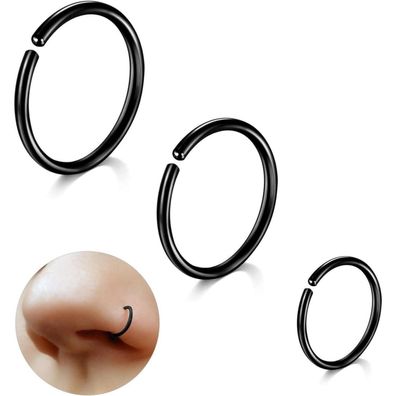 G23 Titan Nasenring Set 18G 20G Schwarz Gold Silber 3PCS Knorpel Helix Septum