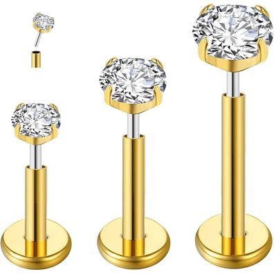 Titan Ohrpiercing Helix Tragus Bar Knorpel Lippe Silber Gold 16g 3er Set