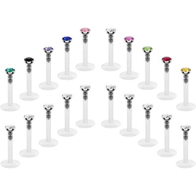 Lippenpiercing Labret Set Kunststoff 16G Bioflex Kristall 10mm 2.5mm