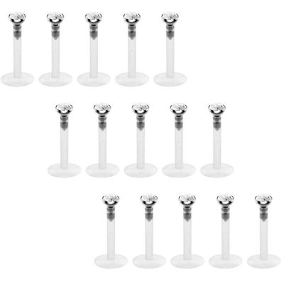 Plastik Lippenpiercing Labret Set Flexibel Bioflex 16G Kristall 6/8/10/12mm