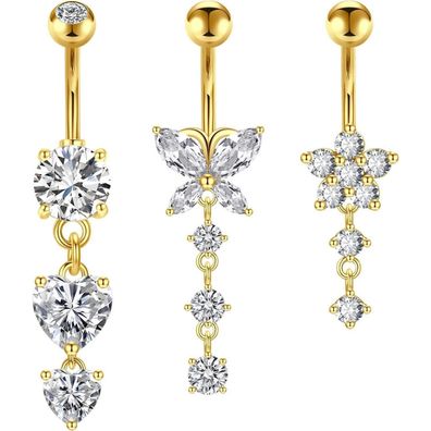 Bauchnabelpiercing 10mm Silber Herz Schmetterling Blume Chirurgenstahl