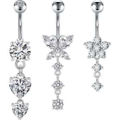 Bauchnabelpiercing 10mm Silber Chirurgenstahl Herz Schmetterling Blume Piercing
