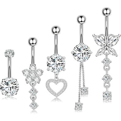 Bauchnabelpiercing Chirurgenstahl Strass 5er Set Silber Gold Perlen Schmuck
