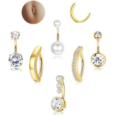 Bauchnabelpiercing Set 6 Stück 14G Silber Gold CZ Clicker 10mm Frauen Schmuck