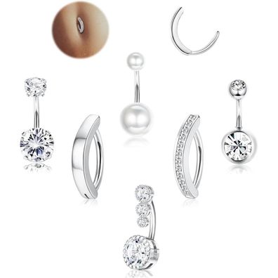 6 Stück 14G Bauchnabelpiercing Silber/Gold CZ Clicker Ring 10mm Frauen Piercing