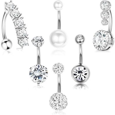 Fioroyal 6er Set 14G Bauchnabelpiercing Chirurgenstahl Herz Kugel Piercing