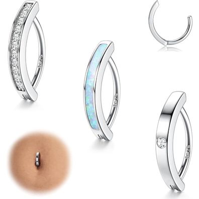 3er Set 14G Bauchnabelpiercing Silber 925 Hypoallergen Clicker Curved Piercing