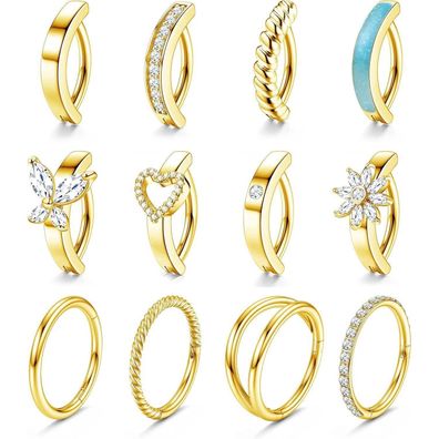 12er Set Bauchnabelpiercing Chirurgenstahl Gold Silber CZ Opal Herz