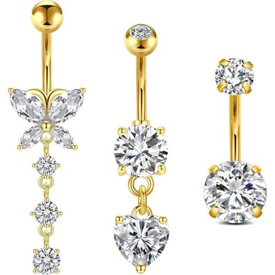 FECTAS Bauchnabelpiercing 10mm Chirurgenstahl Silber Gold 3er Set