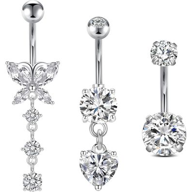 FECTAS 3pcs Bauchnabelpiercing 10mm Chirurgenstahl Silber Gold Schmuck