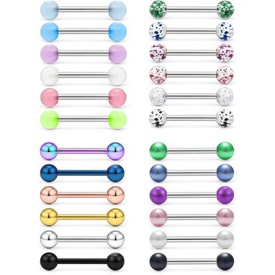24stk Zungenpiercing Set 14G Chirurgenstahl Piercing Zunge Tongue 12/14/16/18mm